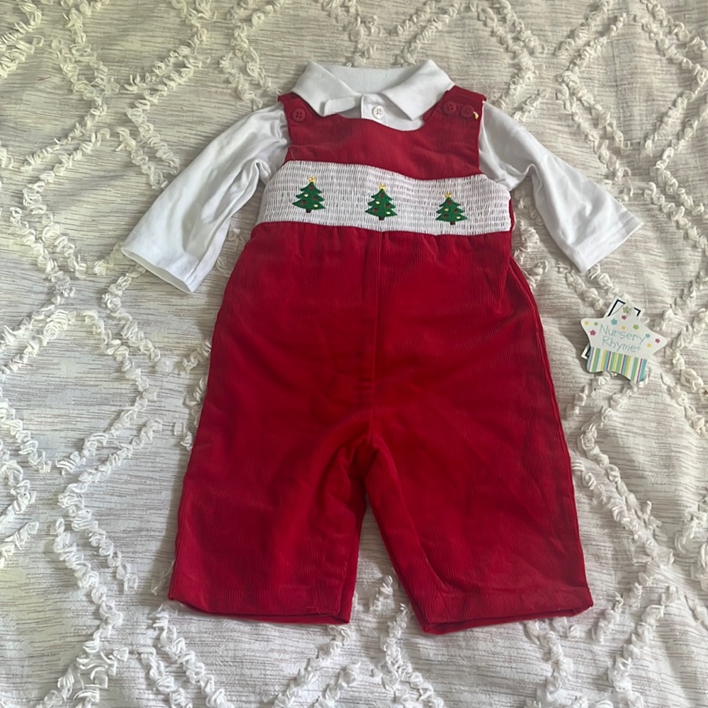 Christmas Overalls and Shirt Set